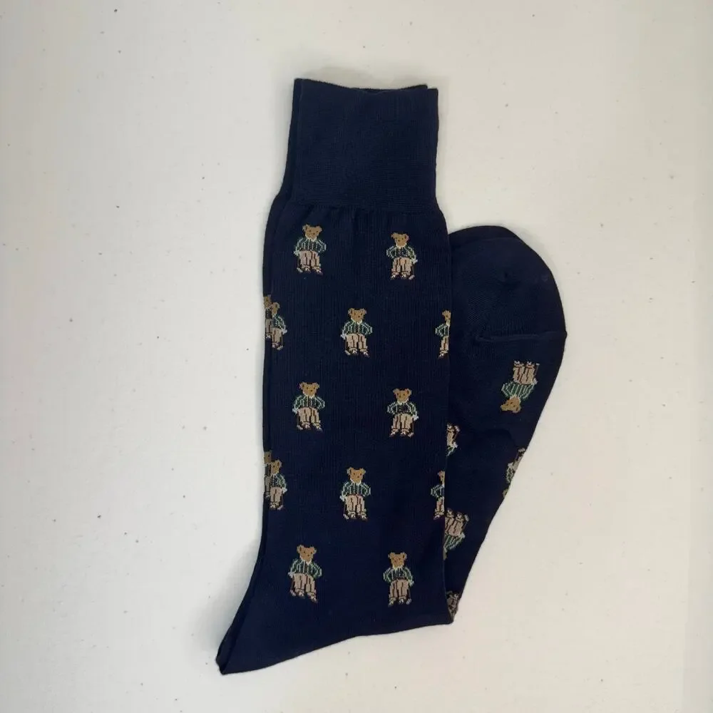 Polo Ralph Lauren Black Dress Socks Golf Bear Pattern Cotton Blend Size 10-13